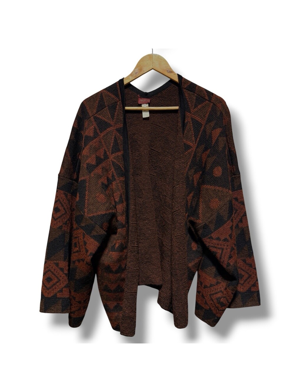 RARE Vintage 80s Kenzo Paris Wool Jacquard Open Cardigan Geometric Kimono Size S
